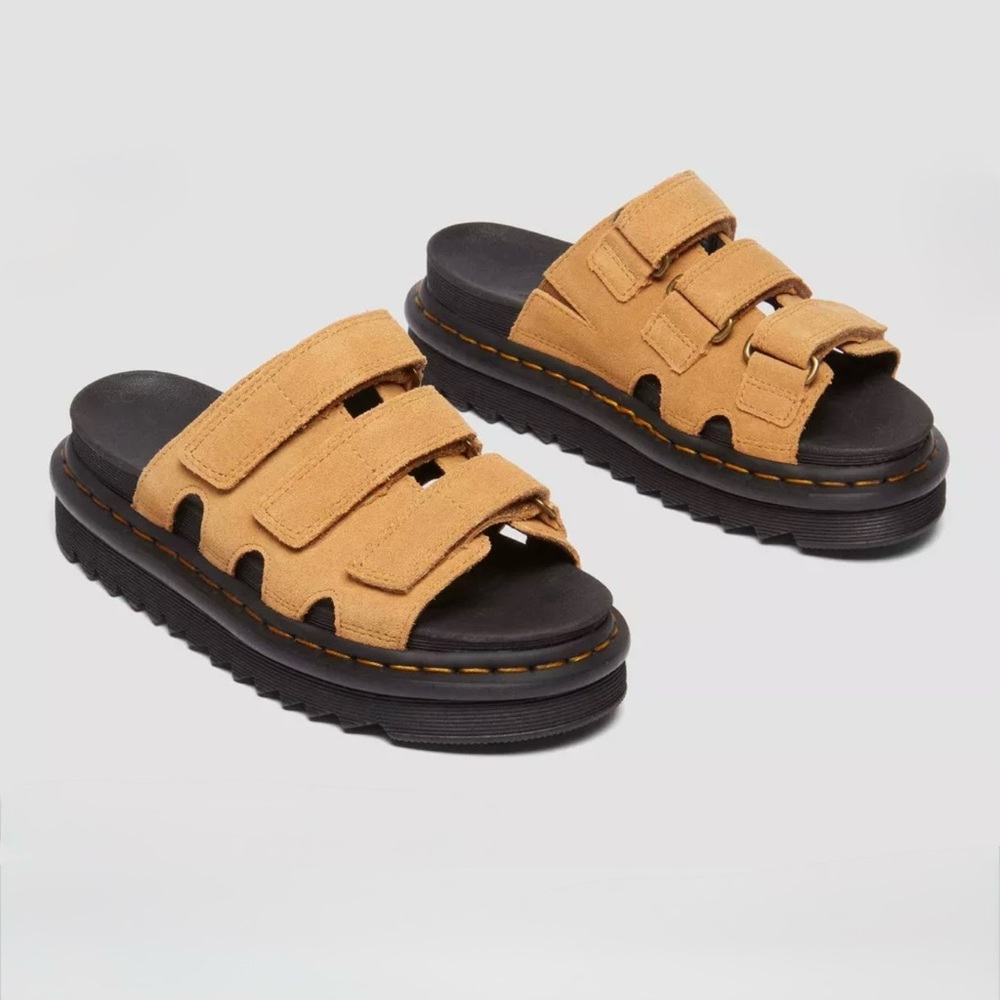 NWT Dr. Martens Raine Slide Leather, Suede Sandals in Camel& 
Black Size 6